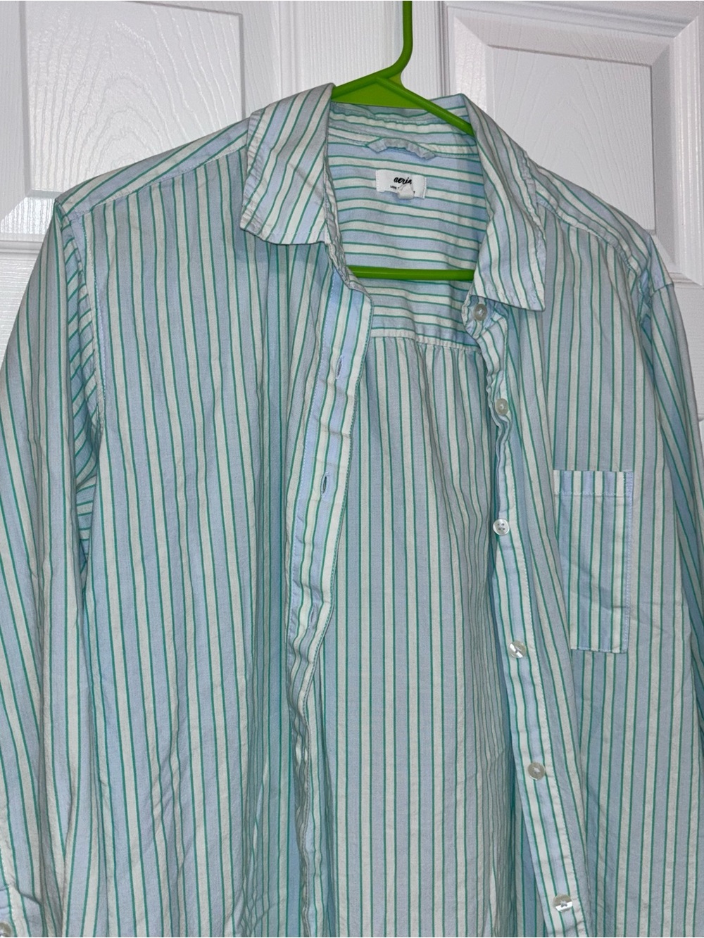 Oversized Aerie Blue Green Button Up - Swim Cover Up